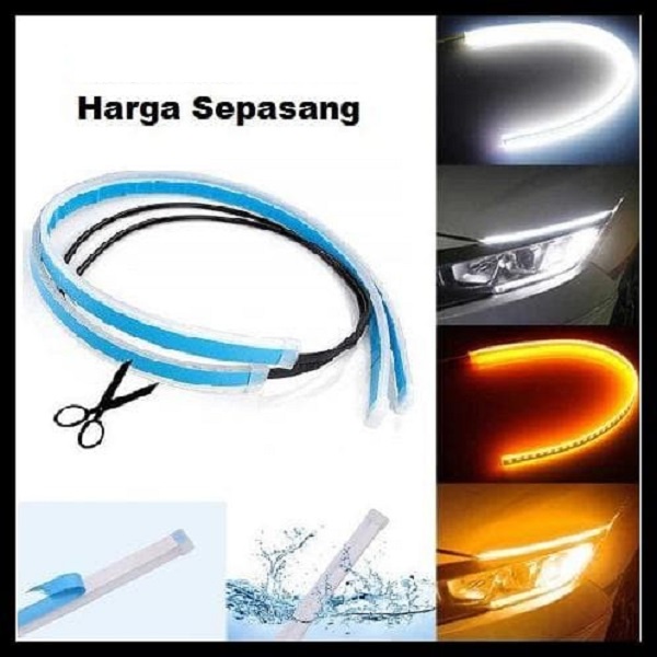 Lampu LED DRL Alis Mobil 30 45 60 Flexibel Sen Sein Flexible 2 Warna Set