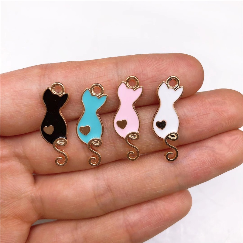 4pcs Liontin Enamel Bentuk Kucing Bahan Alloy Charms