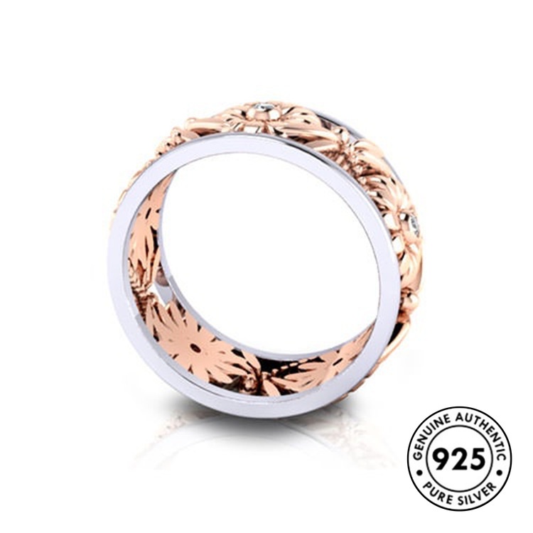 Cincin Desain Bunga Matahari Bahan S925 Silver 18k Warna Rose Gold