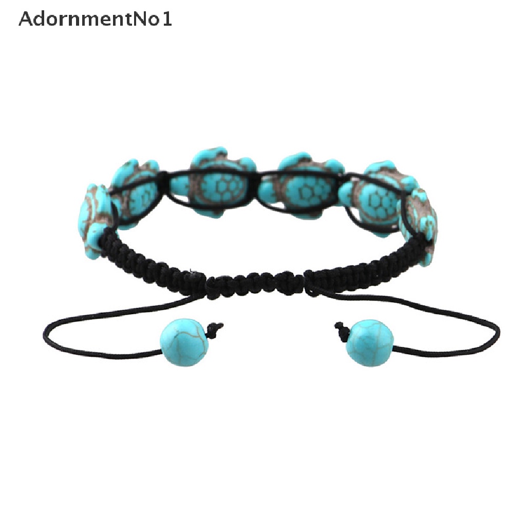 (AdornmentNo1) Gelang Tangan Tali Adjustable Gaya Vintage Bohemia Motif Kura-Kura + Turquoise Untuk Wanita