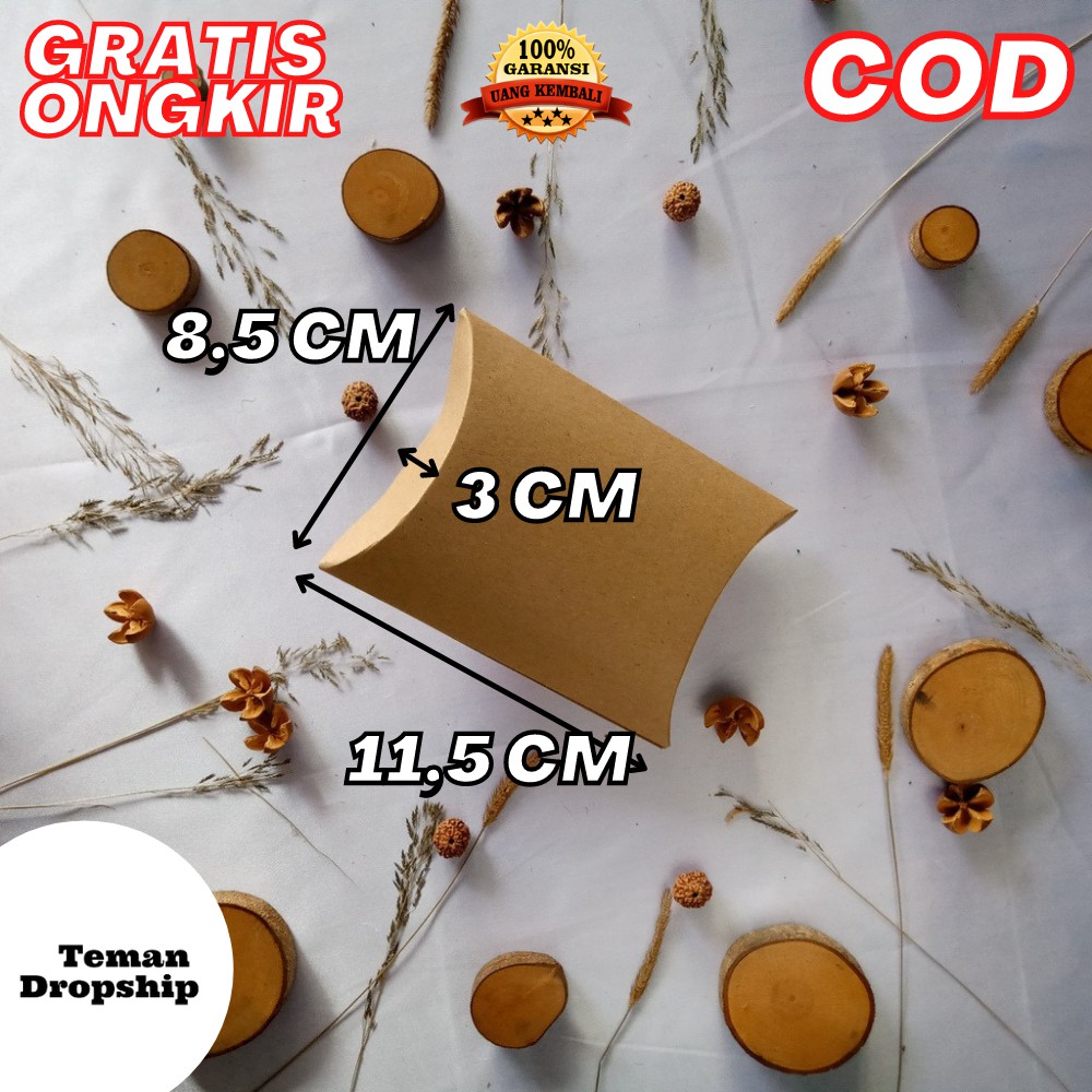 

KARDUS HAMPERS PILLOW BOX KADO KOTAK KADO BROWN KRAFT 200 GRAM SIZE 11,5X8,5X3 CM