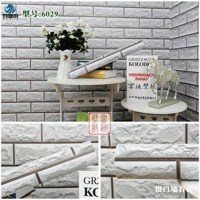 Wallpaper dinding bata block 3D#wall sticker putih brick panel