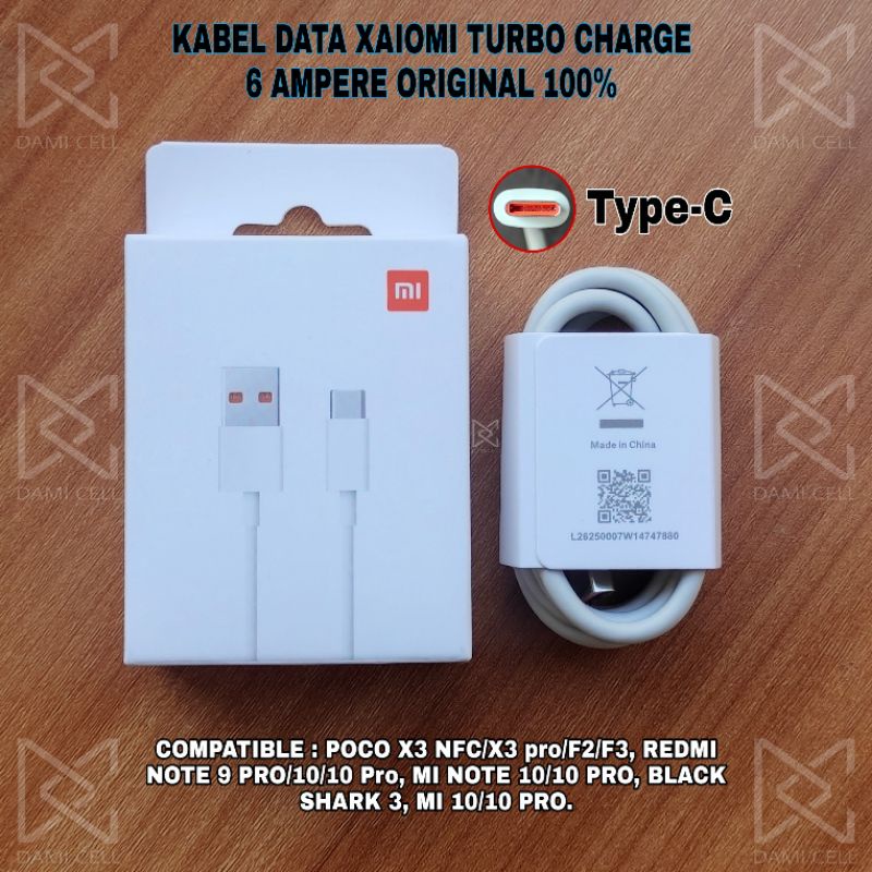 Kabel Data Xiaomi Turbo Charge 6 Ampere USB-C / Type-C Original 100%