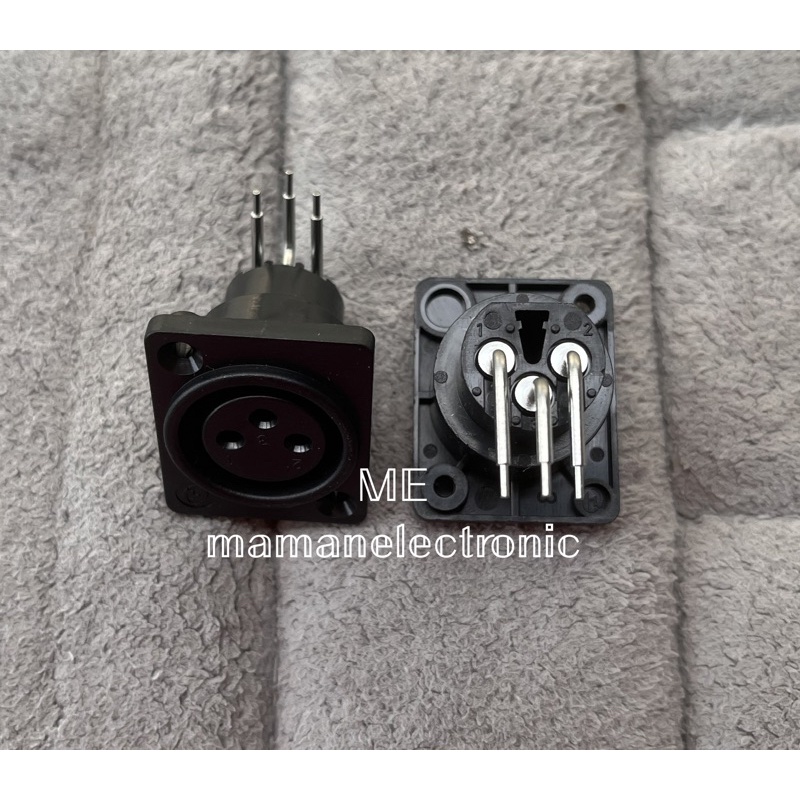 Soket Socket Canon Sasis Plastik 3Pin Tekuk / Soket XLR Female Cewe Sasis Kotak PVC Plastik Hitam