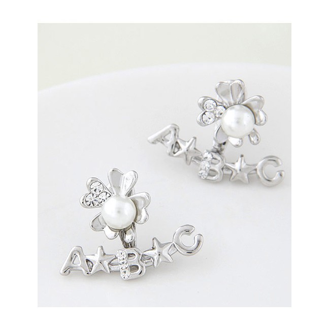 LRC Anting Tusuk Fashion Silver Pearl Flower Stud Earrings With A61356