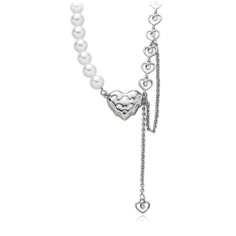 Pearl Chain Stitching Necklace Accessories Personality Love Pendant Clavicle Chain Short