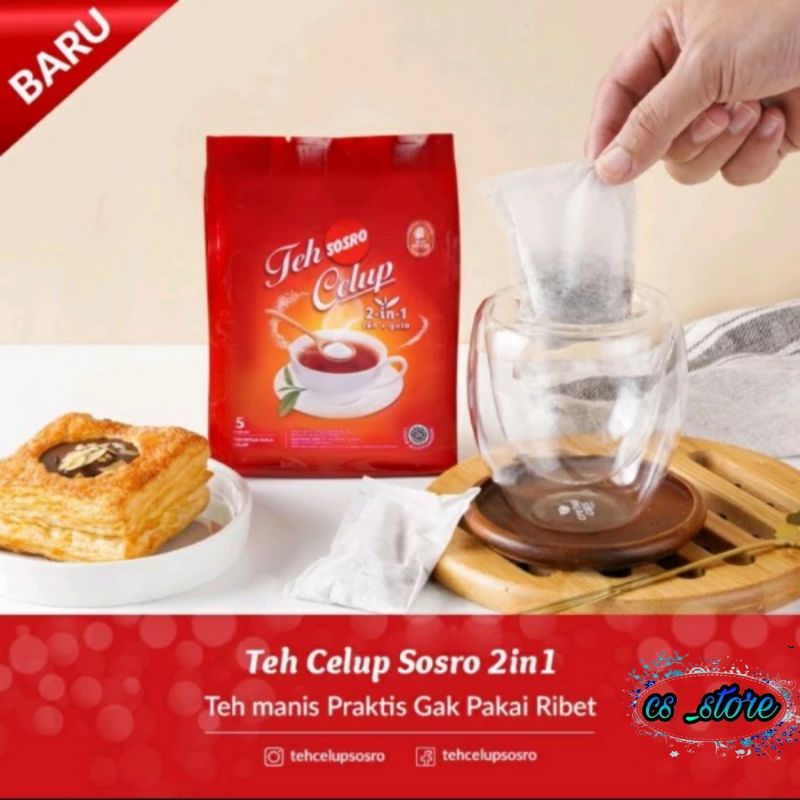 

Teh Celup Sosro 2 in 1 sachet isi 5 kantong Teh + Gula