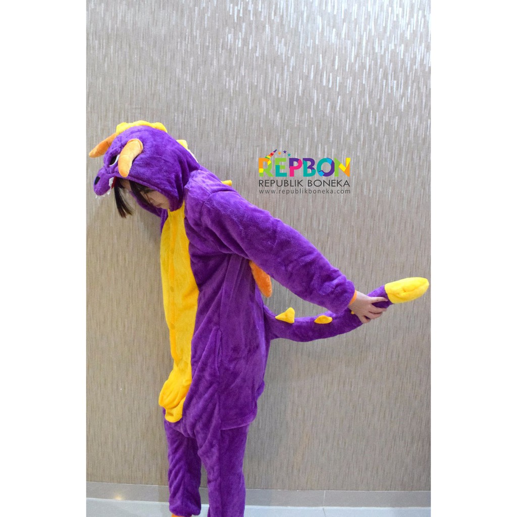 BAJU ONESIE DINOSAURUS UNGU DINO PURPLE KOSTUM PIYAMA COSPLAY