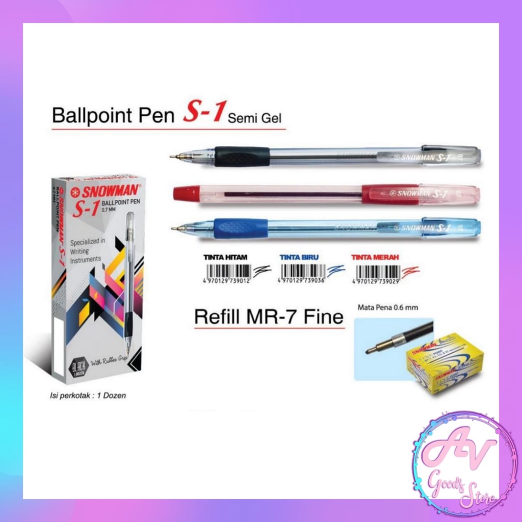 

ballpoint / pena / pulpen / 1PCS PULPEN SNOWMAN S1 0.7mm ECER