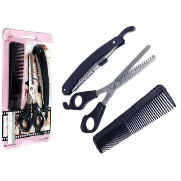 Vinztstore-Gunting Rambut Pemotong Rambut Alat Gunting Rambut Sisir Salon Sisir Satu Set 3 in 1