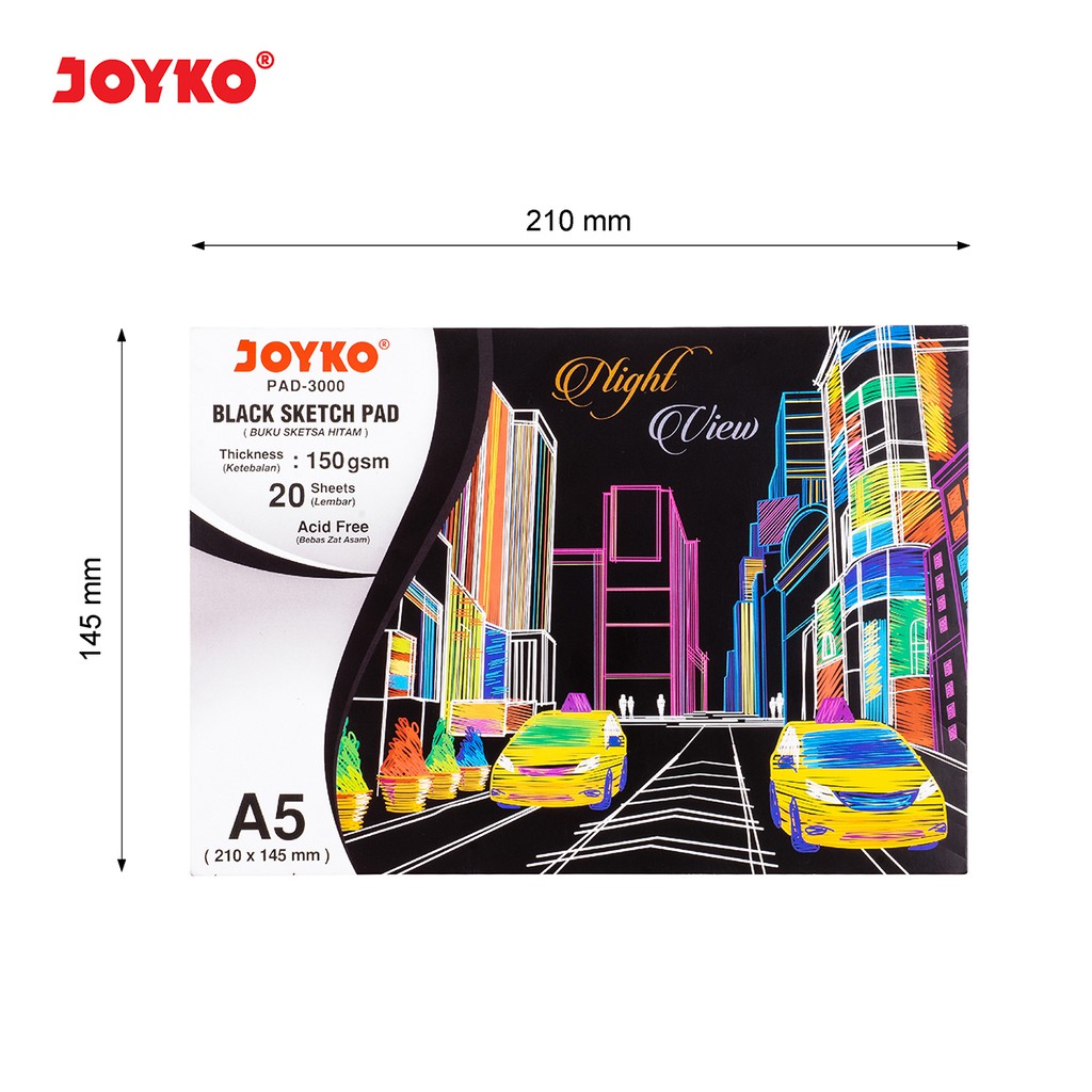 Joyko Black Sketch Pad Buku Gambar Sketsa Hitam 150 gsm 20 Sheets-1