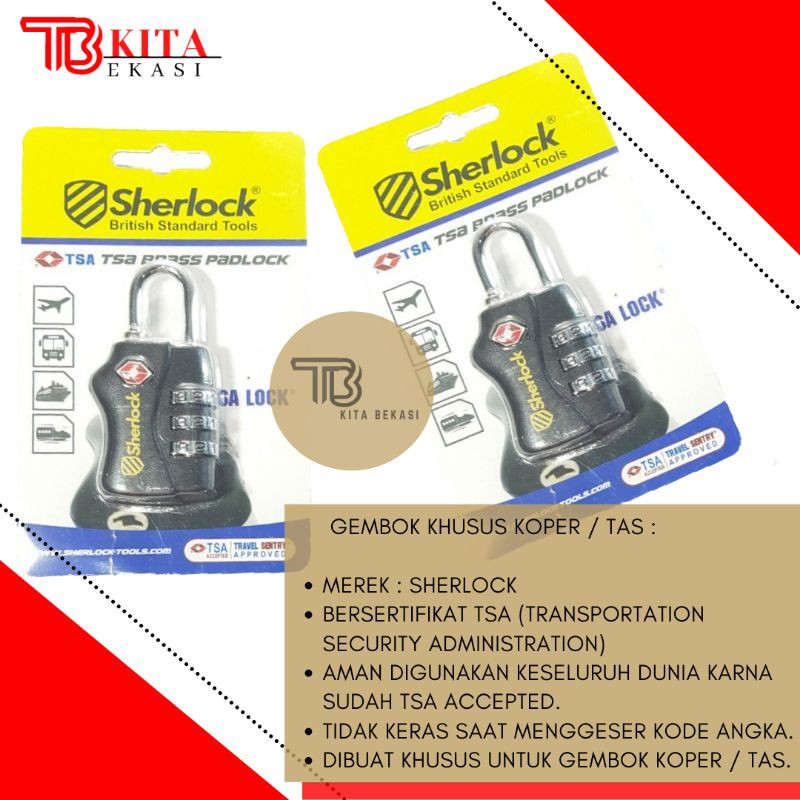GEMBOK KOPER SHERLOCK KODE TSA/ GEMBOK TAS SHERLOCK ANGKA TSA/GEMBOK PERLENGKAPAN HAJI DAN UMROH TSA