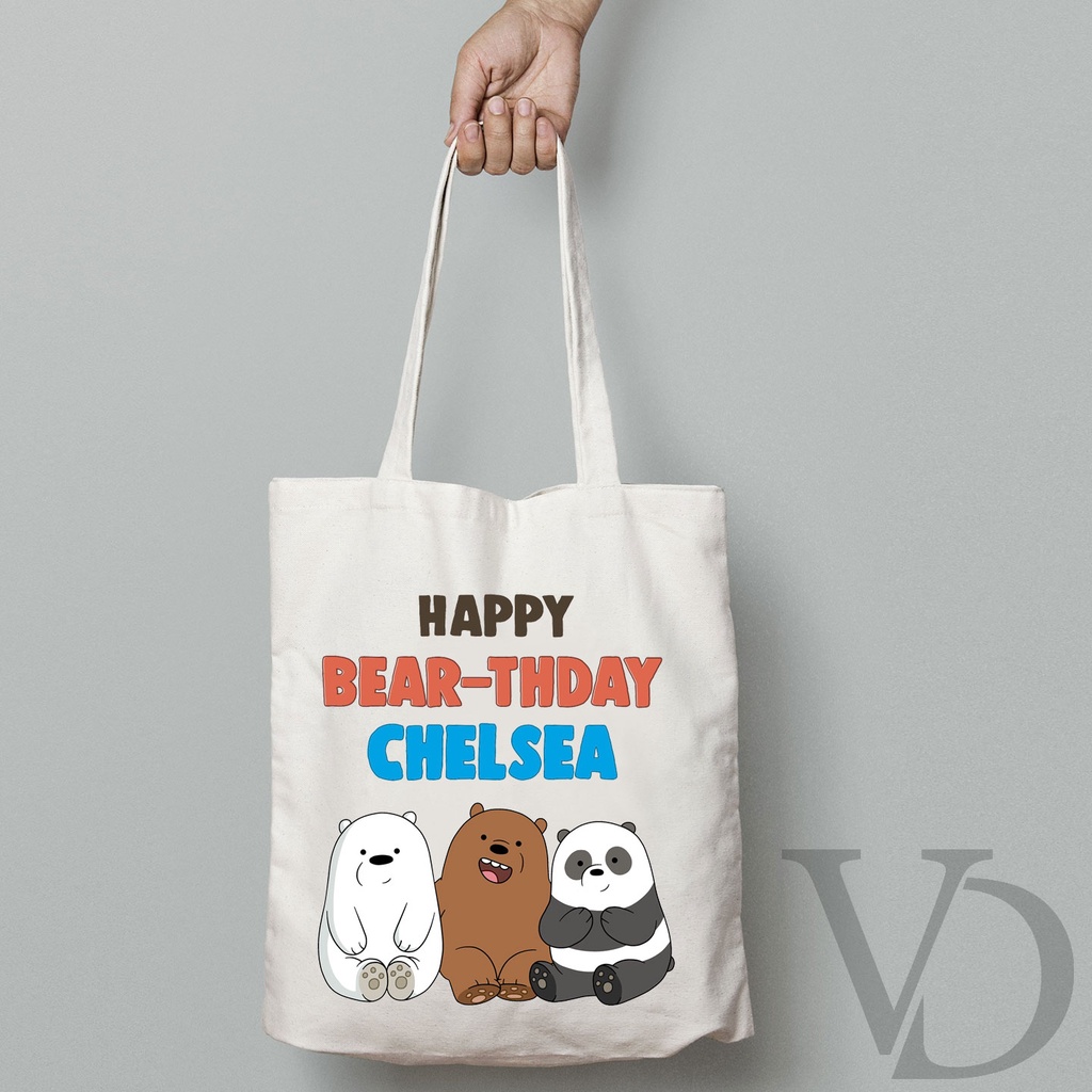 TOTE BAG BAHAN KANVAS custom birthday / hadiah ulang tahun / TOTE BAG lucu / TAS BELANJA MOTIF KOREA