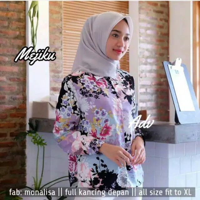 Kemeja Wanita Motif Bunga Cantik - Mejiku Blouse