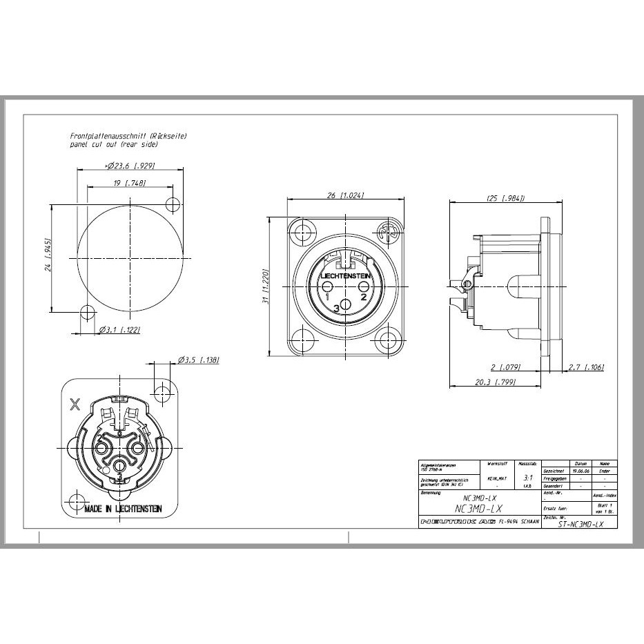 Chassis / Body XLR Female 3 Pin | Neutrik [NC3FD-LX]