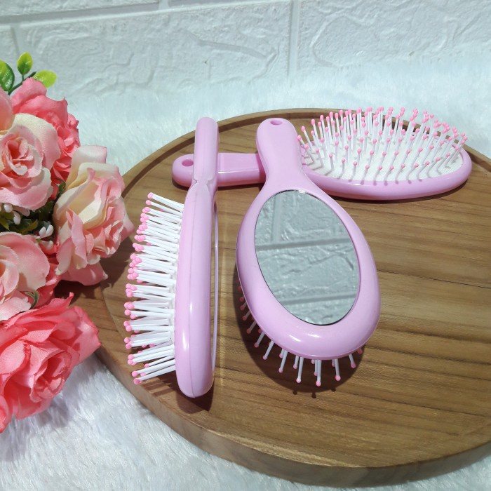 1424 / Sisir rambut anak perempuan model bulat plus kaca cermin