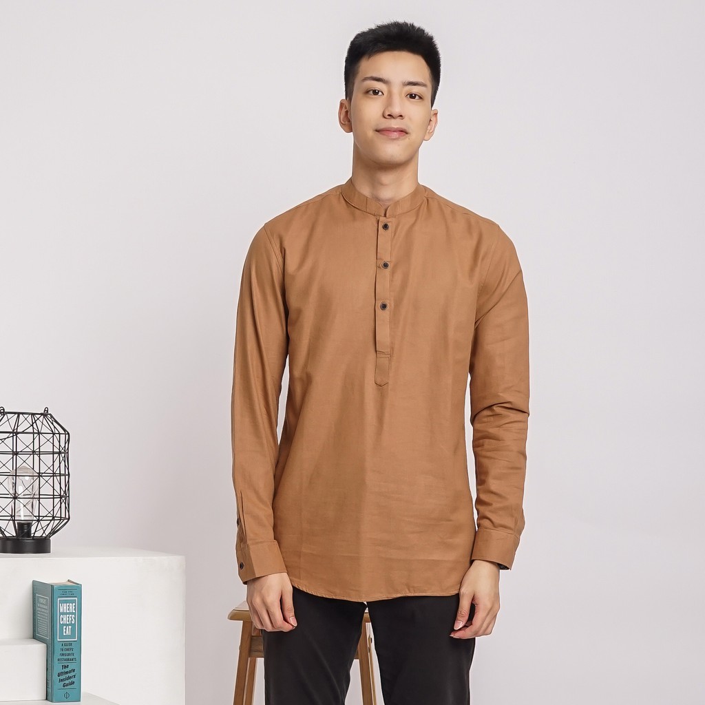 SANVANINA Kemeja Koko Slim Fit Shanghai KHAKI E-1411C | Baju Koko Pria Coklat