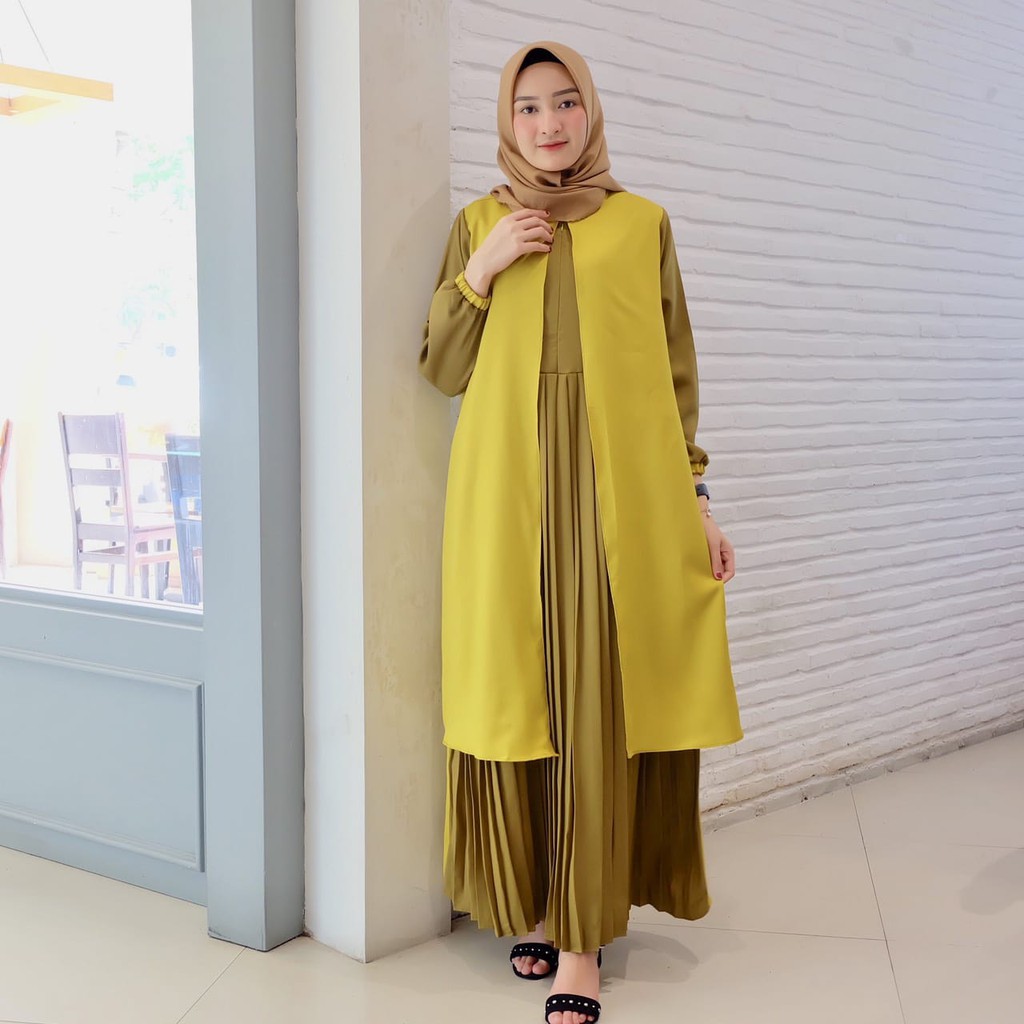 Gamis Purnama Lemon Army Maxi Dress Muslim Fashion Gamis Best Seller Shopee Indonesia