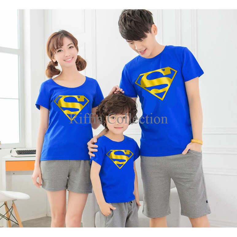 Kereeeeen......   Baju Keluarga / Kaos FM Superman Foil Hero Family Couple Blue LNTL