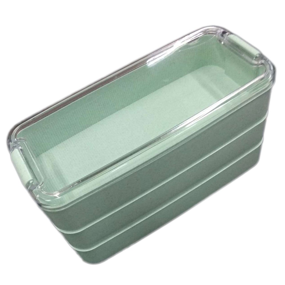 kotak penyimpanan/Kotak Makan 3 Layer Healthy Bento Lunch Box 900ml with Spoon &amp; Fork - Green