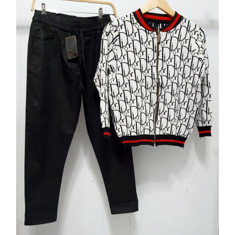 Setelan Jaket Rajut Dior Putih