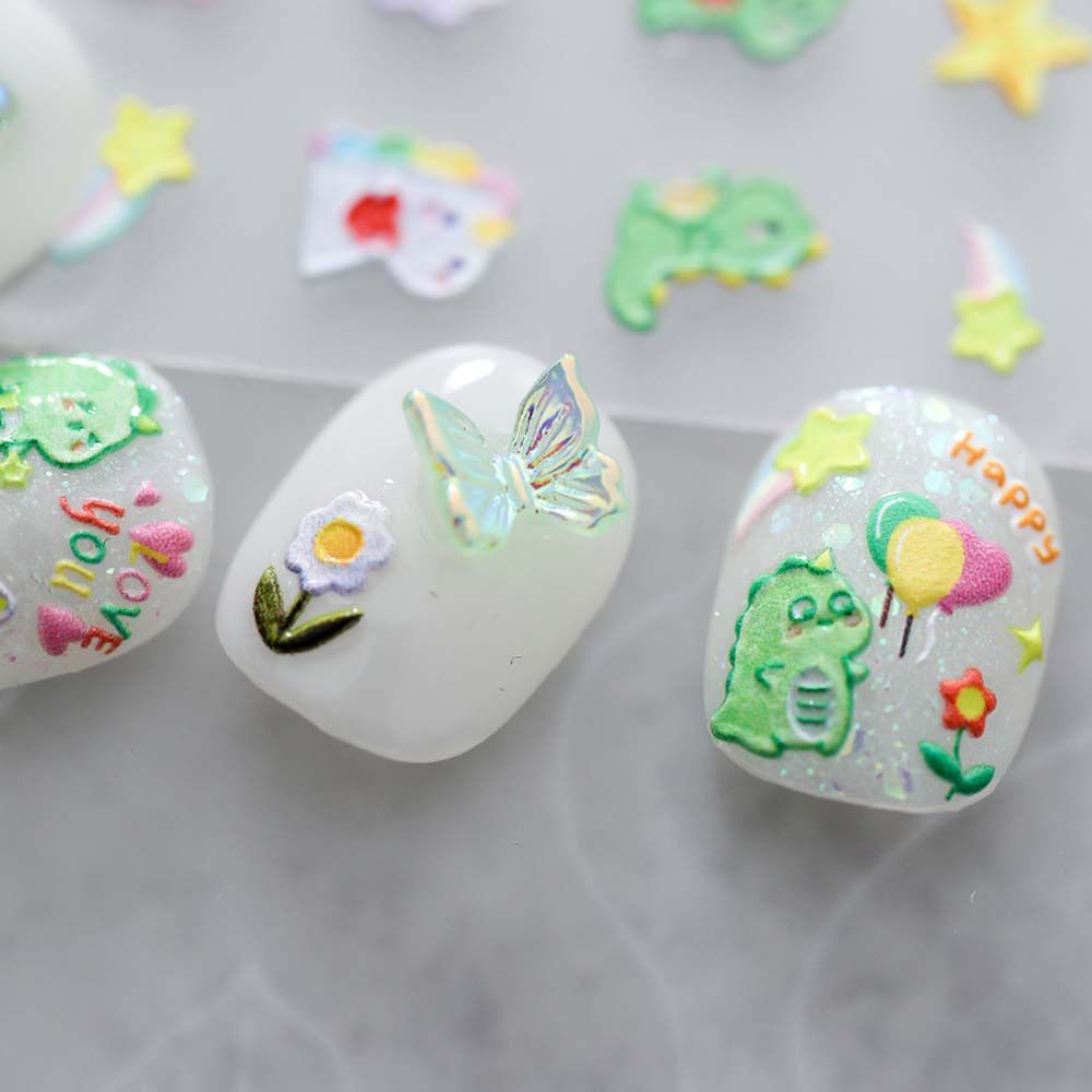 Mxbeauty Stiker Kuku Ultra Tipis Motif Kartun Dinosaurus / Bunga Warna-Warni 5d Untuk Dekorasi Nail Art / Manicure Diy