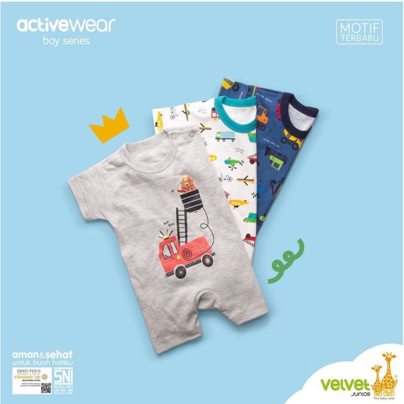 3Pcs- VELVET JUNIOR Romper  active wear BOY &amp; GIRL / terusan Velvet junior jumper segi empat CEWE DAN COWO