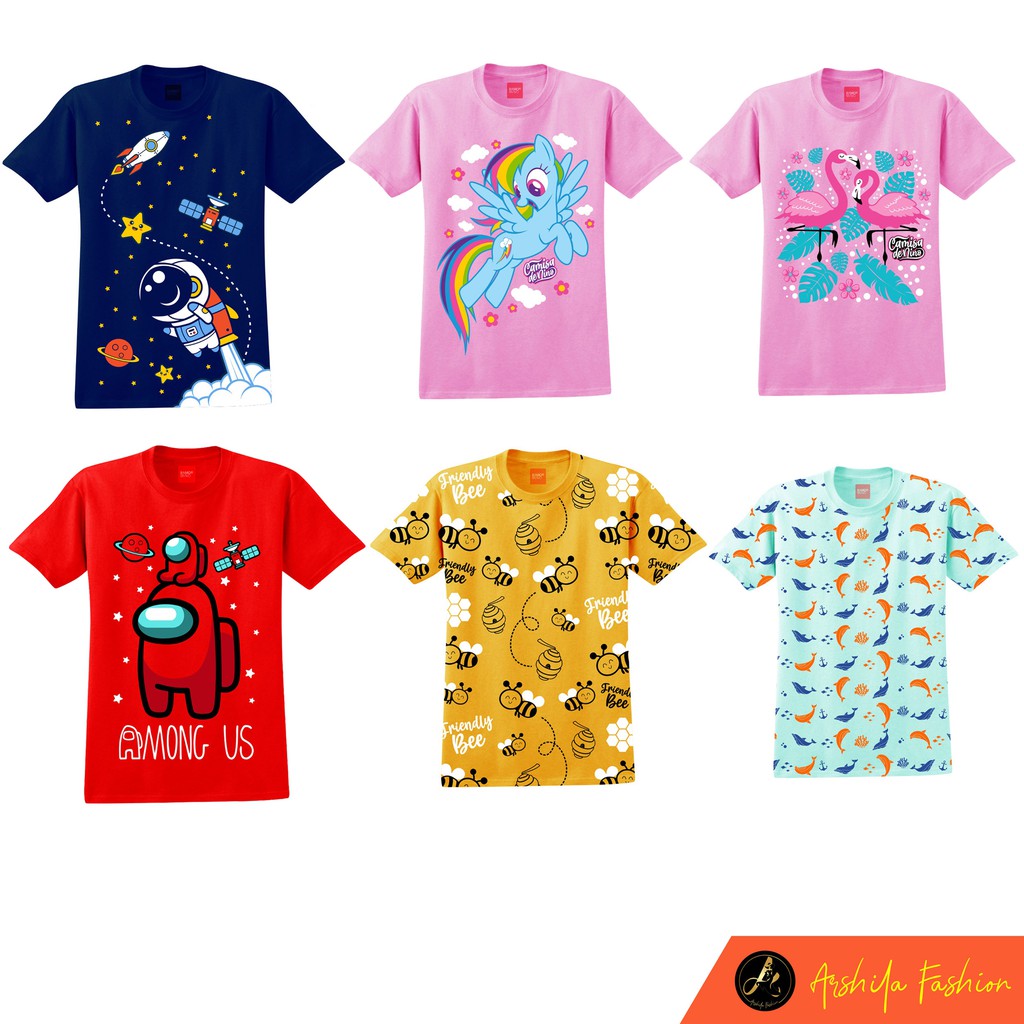 Kaos Anak Sablon Motif Karakter  Kartun Bahan Combed 20s usian 1 - 12 Tahun