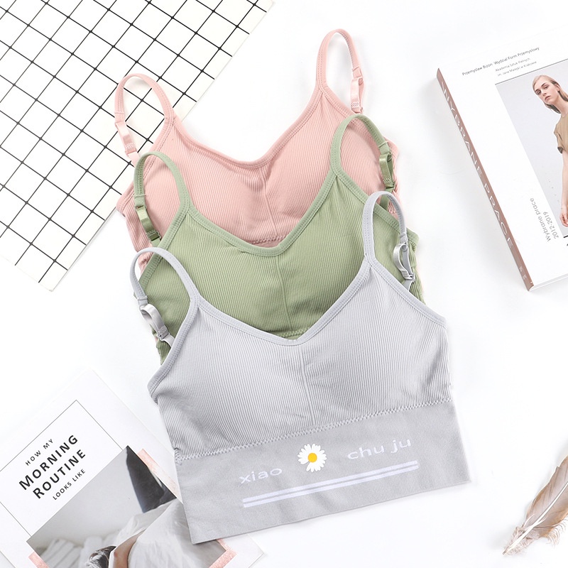 MOGYMOGY BRA534 Bra Tanpa Kawat Pakaian Dalam Wanita Polos Motif Bunga Tali Bra Olahraga Sportbra Gym