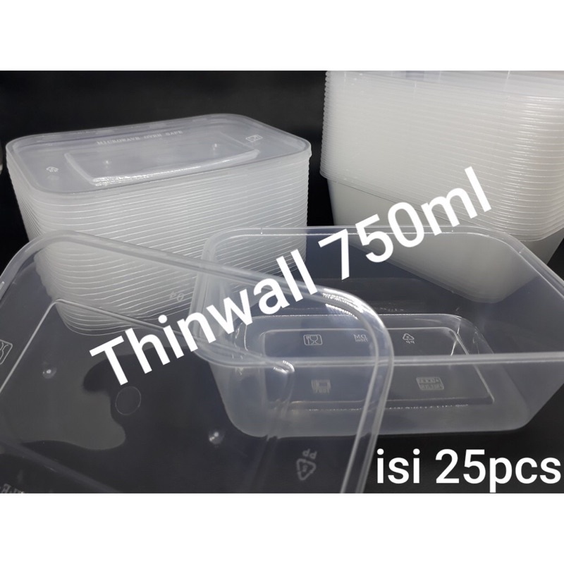 Thinwall 750ML /Kotak Makan Plastik Persegi Panjang/ Food container /Thinwall Rectangle - ISI 25 PCS