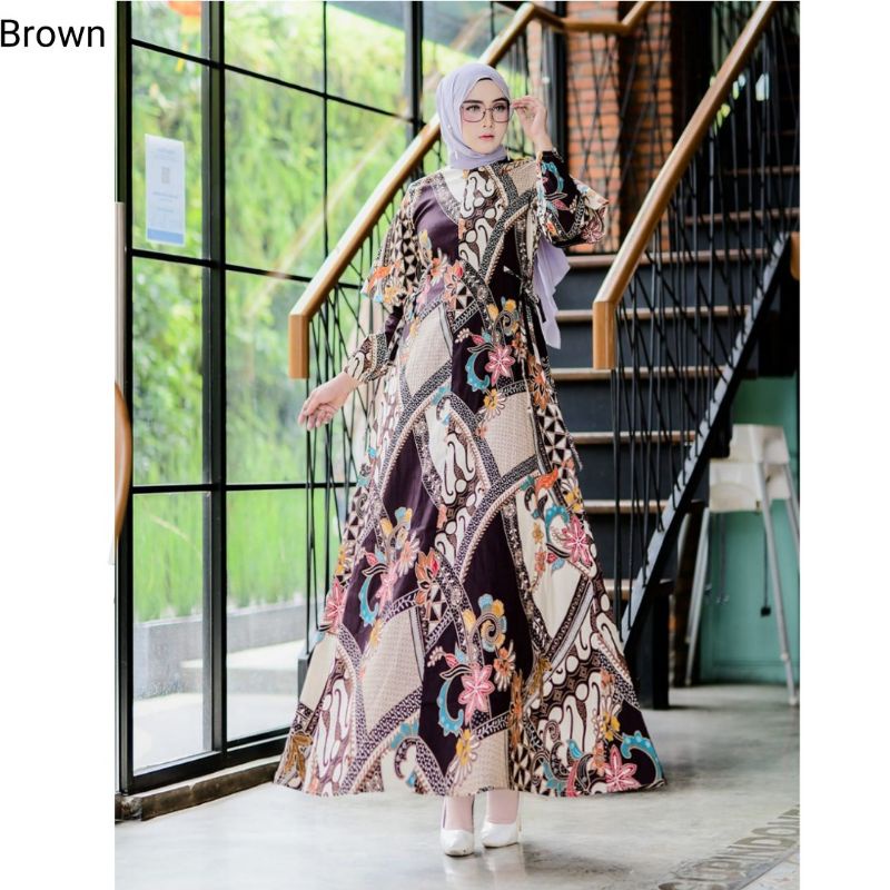 TERUSAN DRESS BATIK MODERN KERJA KANTOR WANITA BAJU FASHION GAMIS MUSLIM HIJAB MODIS MURAH