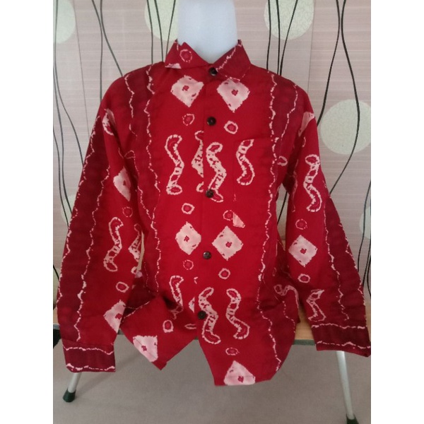 BAJU BATIK SEKOLAH/BAJU BATIK PRINTING MERAH LENGAN PANJANG/SERAGAM SEKOLAH