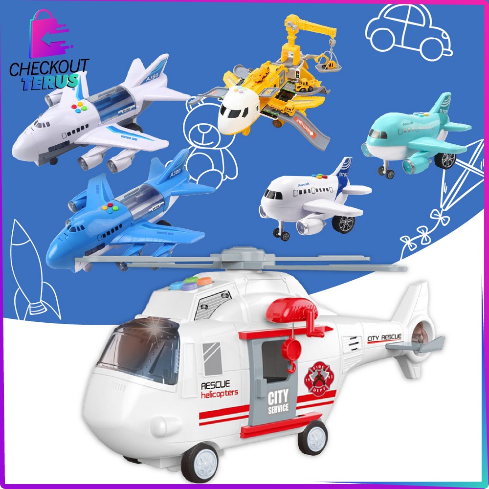 CT M226 M229 Mainan Pesawat Terbang Inersia Plane assemble Musik Flash Airbus DIY Helicopter Mobil Bongkar Pasang Mainan Anak