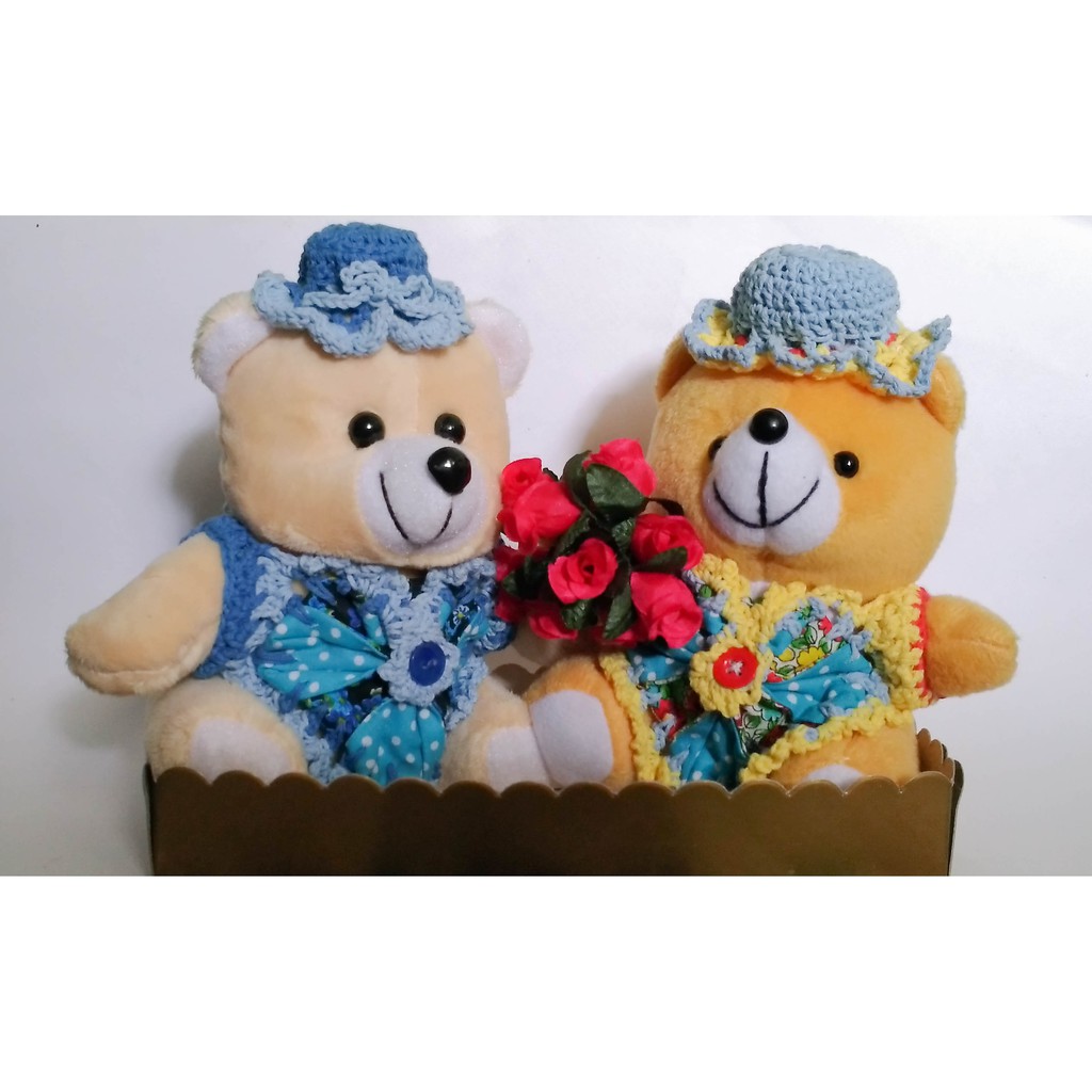 BONEKA TEDDY BEAR BERUANG MINI KREASI RAJUT - SET (2 PCS)