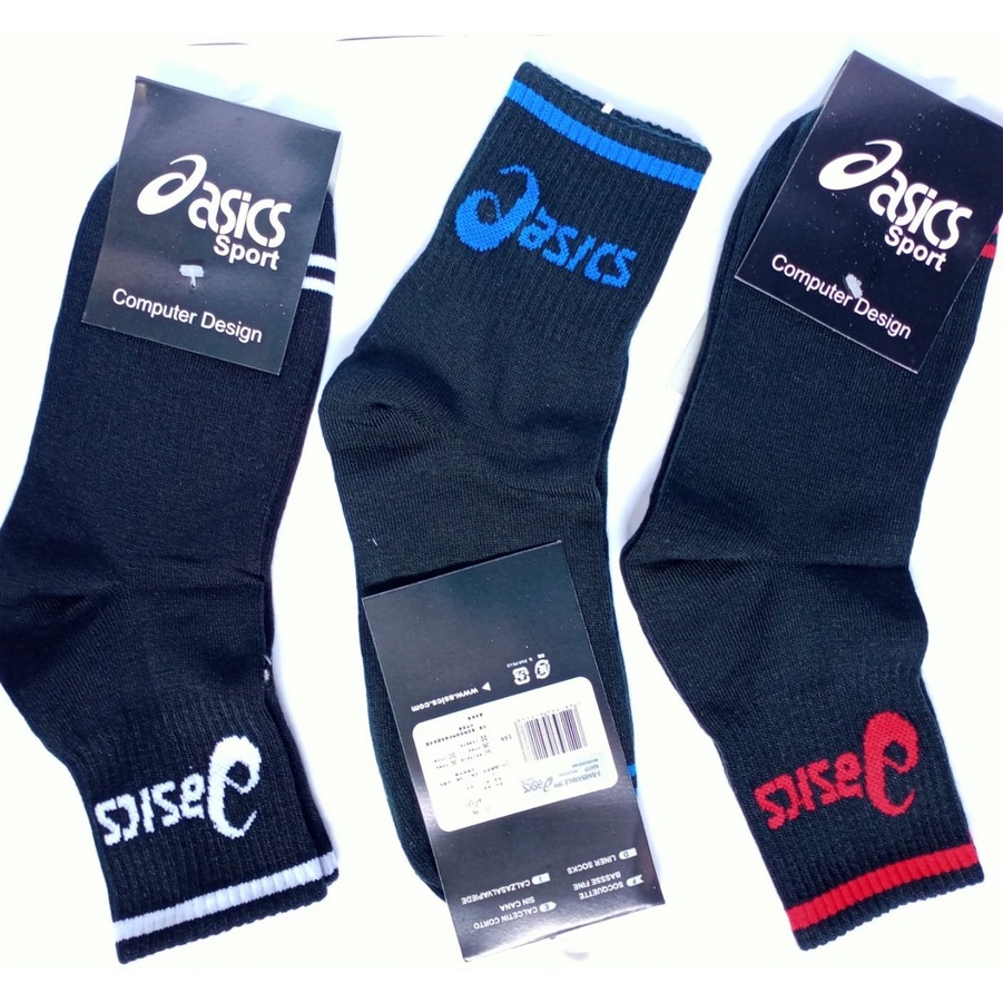 (PERPASANG) KAOS KAKI SPORT/OLAH RAGA/KAOS KAKI  MOTIF OASICS HITAM