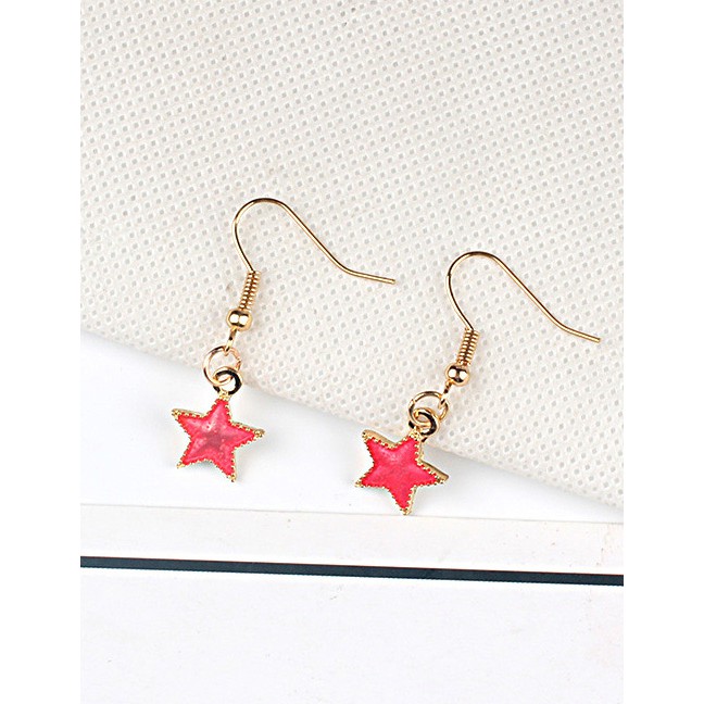 LRC Anting Gantung Fashion Red Star Shape Decorated Pure Color Earrings