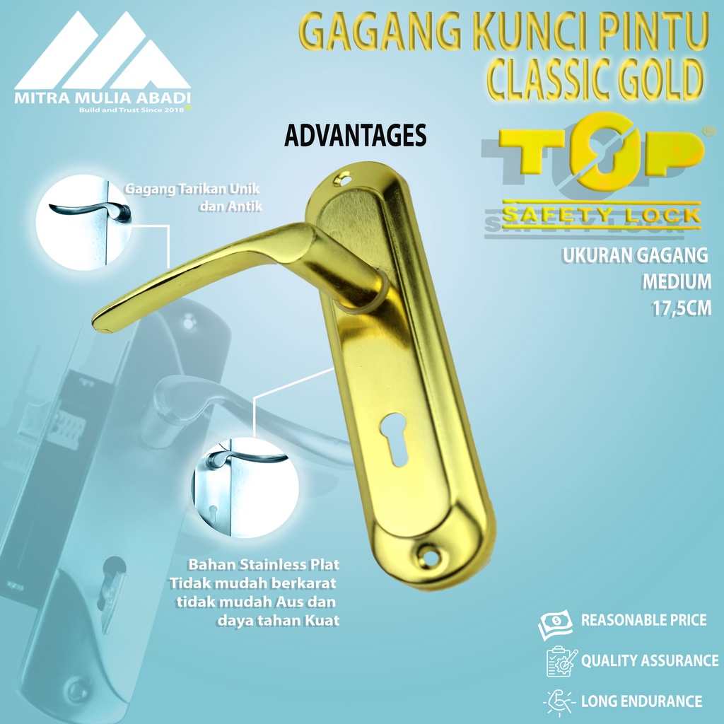 Gagang Kunci Pintu/ Kunci Full Set Medium Classic GOLD 17cm