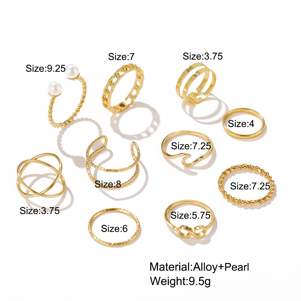 10 Piece/Set Retro Bohemian Alloy Imitation Pearl Simple 8 Word Rings Set