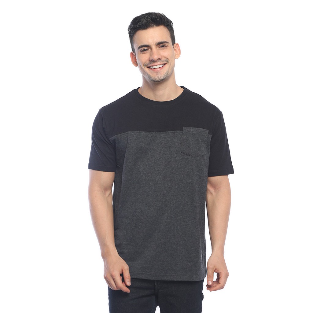 PARADIGMA kaos kombinasi dengan kantong katun 100% - Black Grey Trend 2021 cocok pria dan wanita