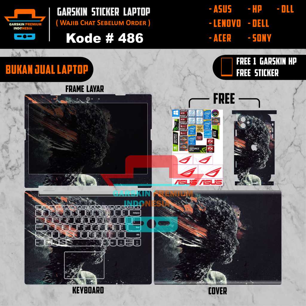 Garskin Laptop Full Body Bisa Custom Gambar Suka Suka Kode 486-490 FREE Garskin HP & Sticker