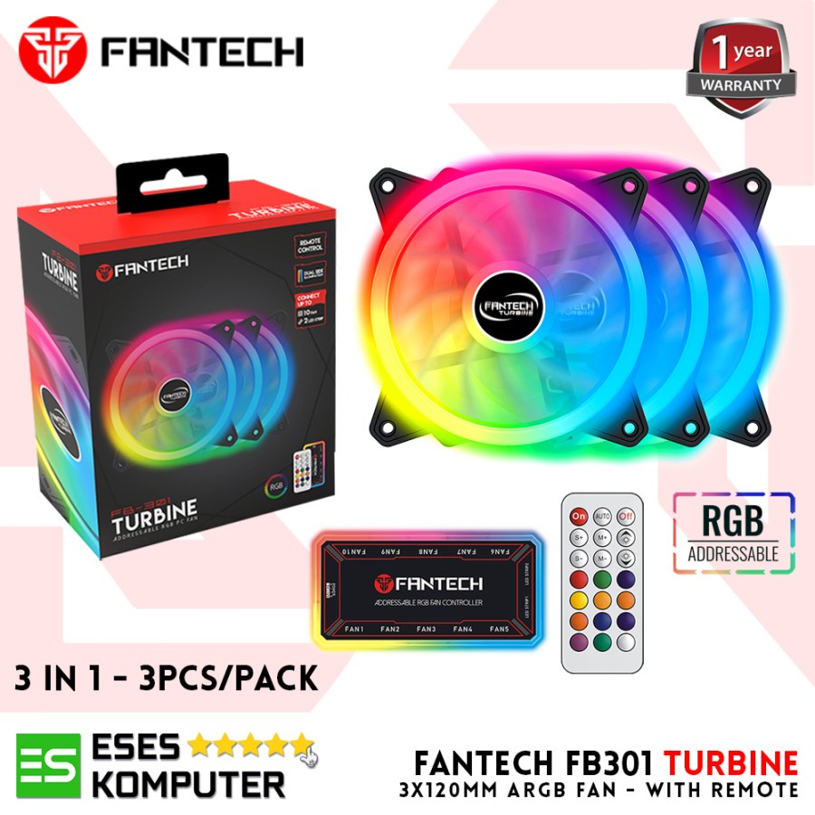 Fan Fantech Turbine FB301 - 3X 120mm FAN ARGB with Remote - 12cm RGB