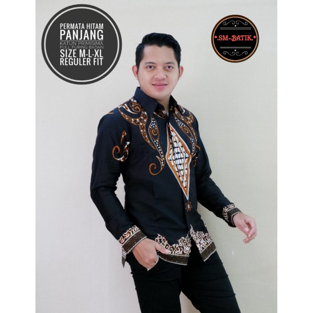 PERMATA HITAM Kemeja Batik Pria Lengan Panjang | Hem Batik Pria FULL FURING SM BATIK