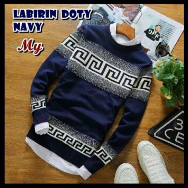 SN - Sweater Rajut labirin gradasi Tribal navy