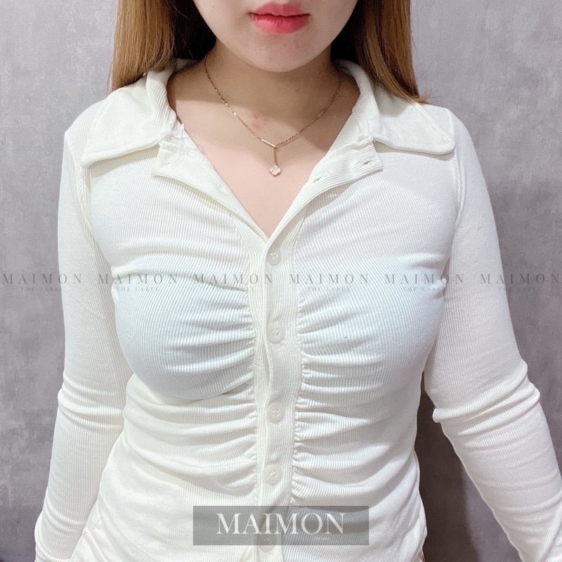 Scrunch Slim Long Sleeve Shirt | Kemeja Kerut Korean Fashion | Maimon Grosir