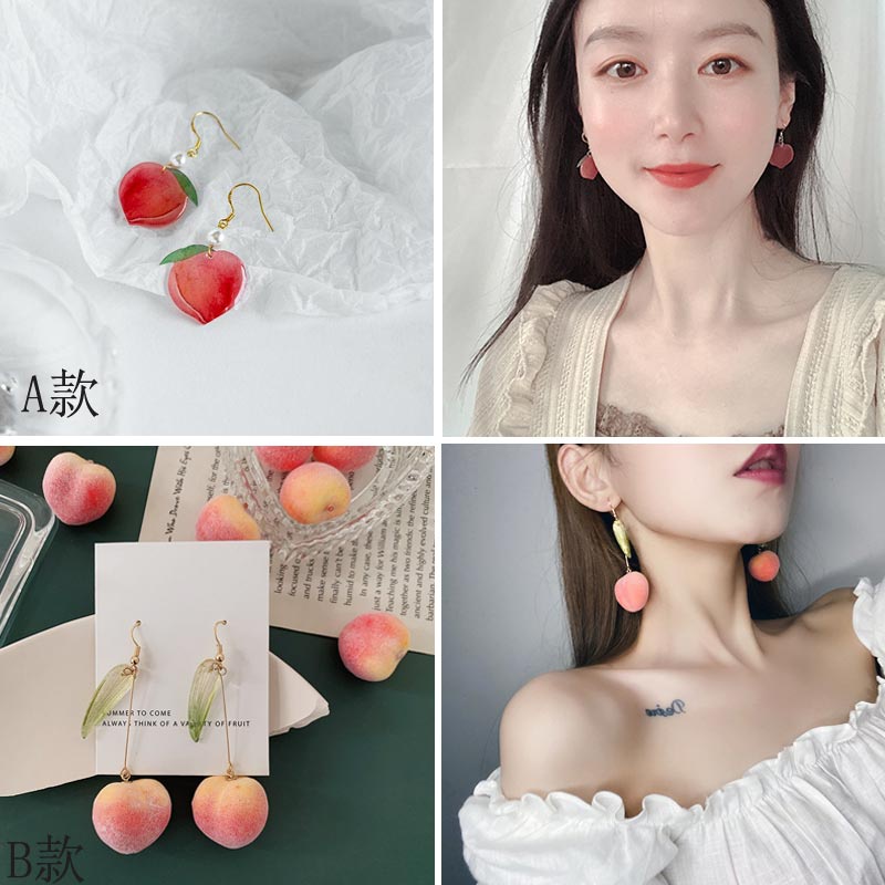 Anting Tusuk Gantung Bahan Sterling Silver 925 Desain Buah Peach Gaya Korea Untuk Wanita