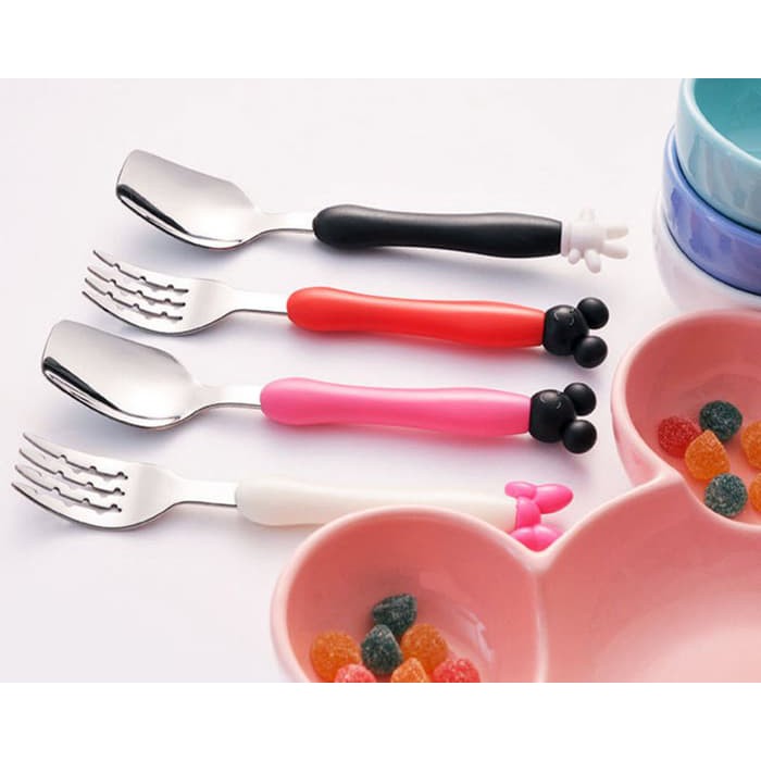 Sendok Garpu Kecil karakter lucu Mickey Minnie Mouse Sendok Makan Anak Spoon fork