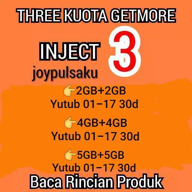 KUOTA DATA PAKET DATA PAKET INTERNET KUOTA INTERNET THREE 3 TRI INJECT 30 HARI ALL JARINGAN