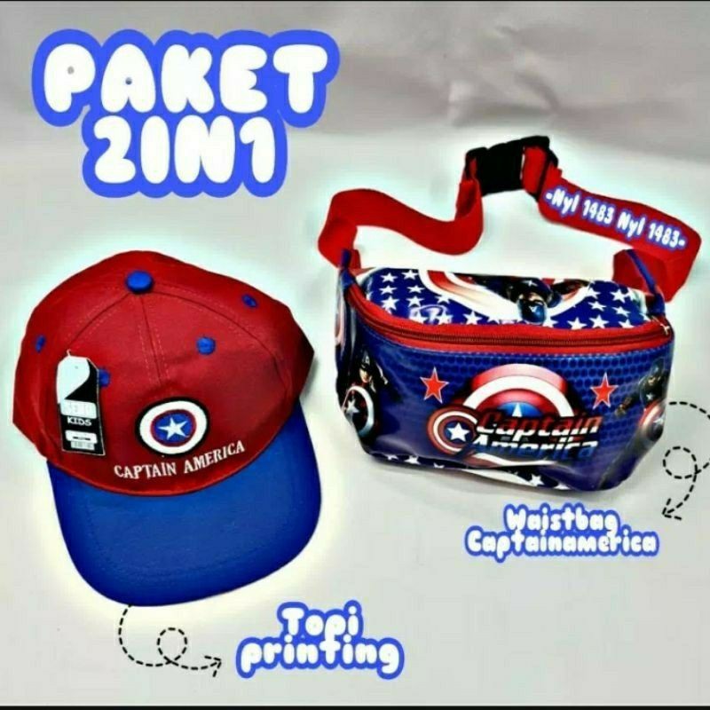 WAISTBAG ANAK LAKI LAKI, PEKET 2 IN 1 WESTBAG ANAK + TOPI ANAK LAKI LAKI SUPERHERO KARAKTER KARTUN