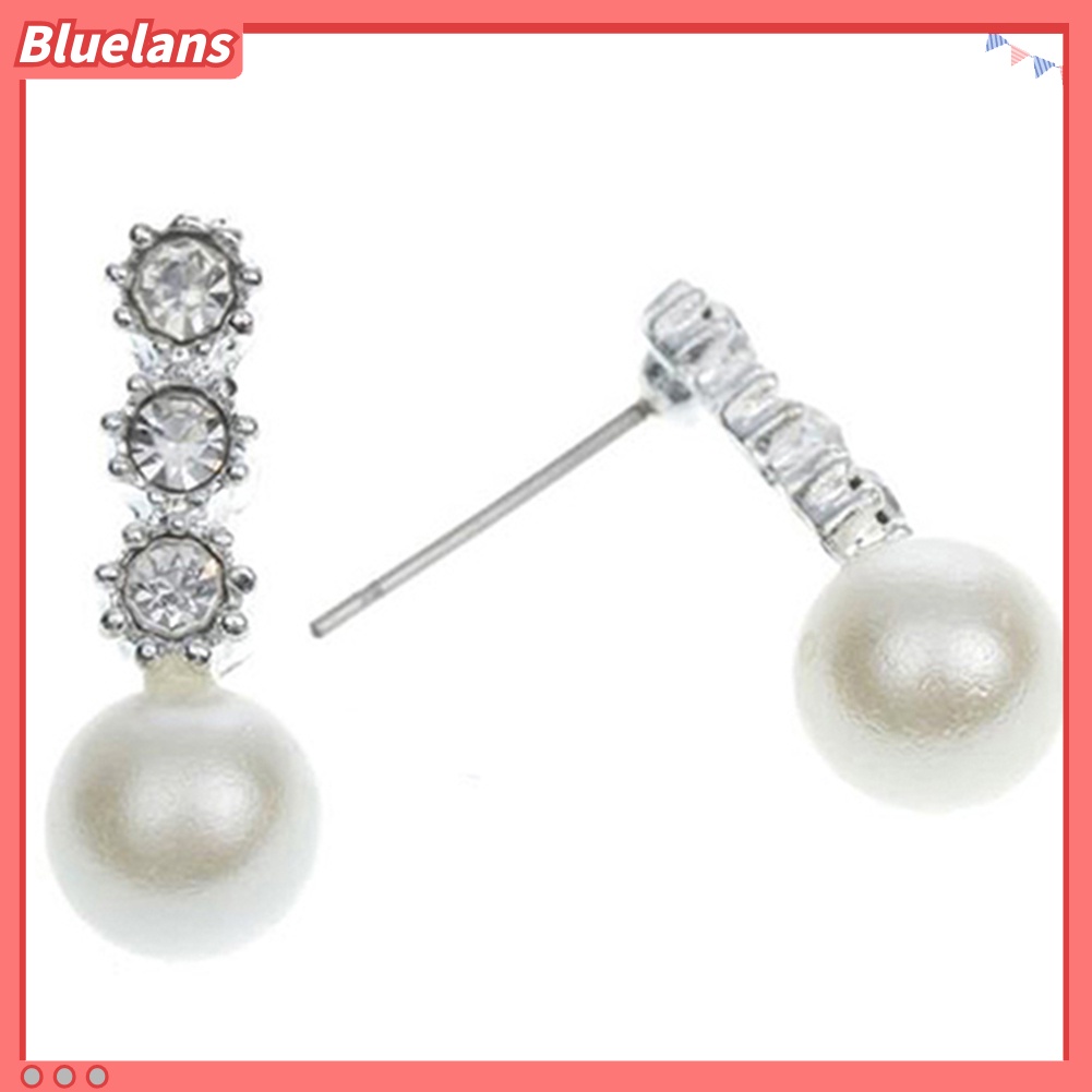 Bluelans Women White Faux Pearl Earrings Rhinestone Eardrop Ear Studs Bride Jewelry