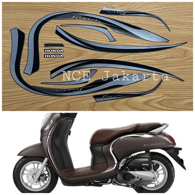 STIKER STRIPING MOTOR SCOOPY FI 2021 2022 STYLISH BROWN